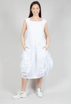 Flower Print Ruched Dress in White Flock Print