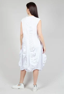 Flower Print Ruched Dress in White Flock Print