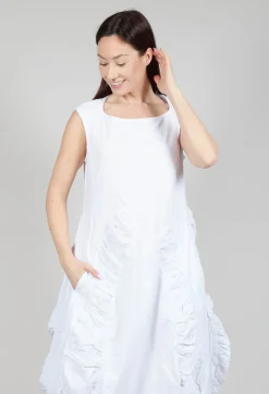Flower Print Ruched Dress in White Flock Print