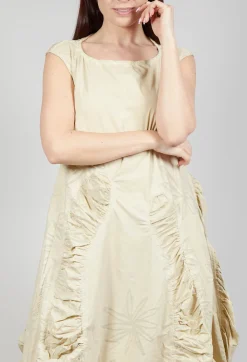 Flower Print Ruched Dress in Wax Flock Cloud