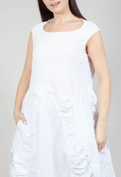 Flower Print Ruched Dress in White Flock Print