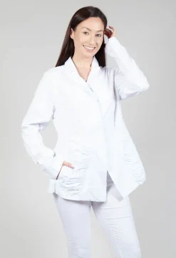 Flower Print Ruched Jacket in White Flock Print