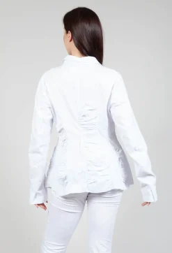 Flower Print Ruched Jacket in White Flock Print