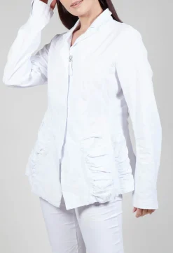 Flower Print Ruched Jacket in White Flock Print
