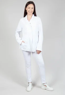 Flower Print Ruched Jacket in White Flock Print