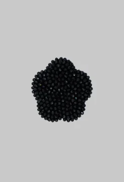 Flower Shape Beaded Accessory Patch in Black