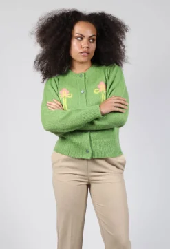 Fluffy Button Through Cardigan in Kiwi