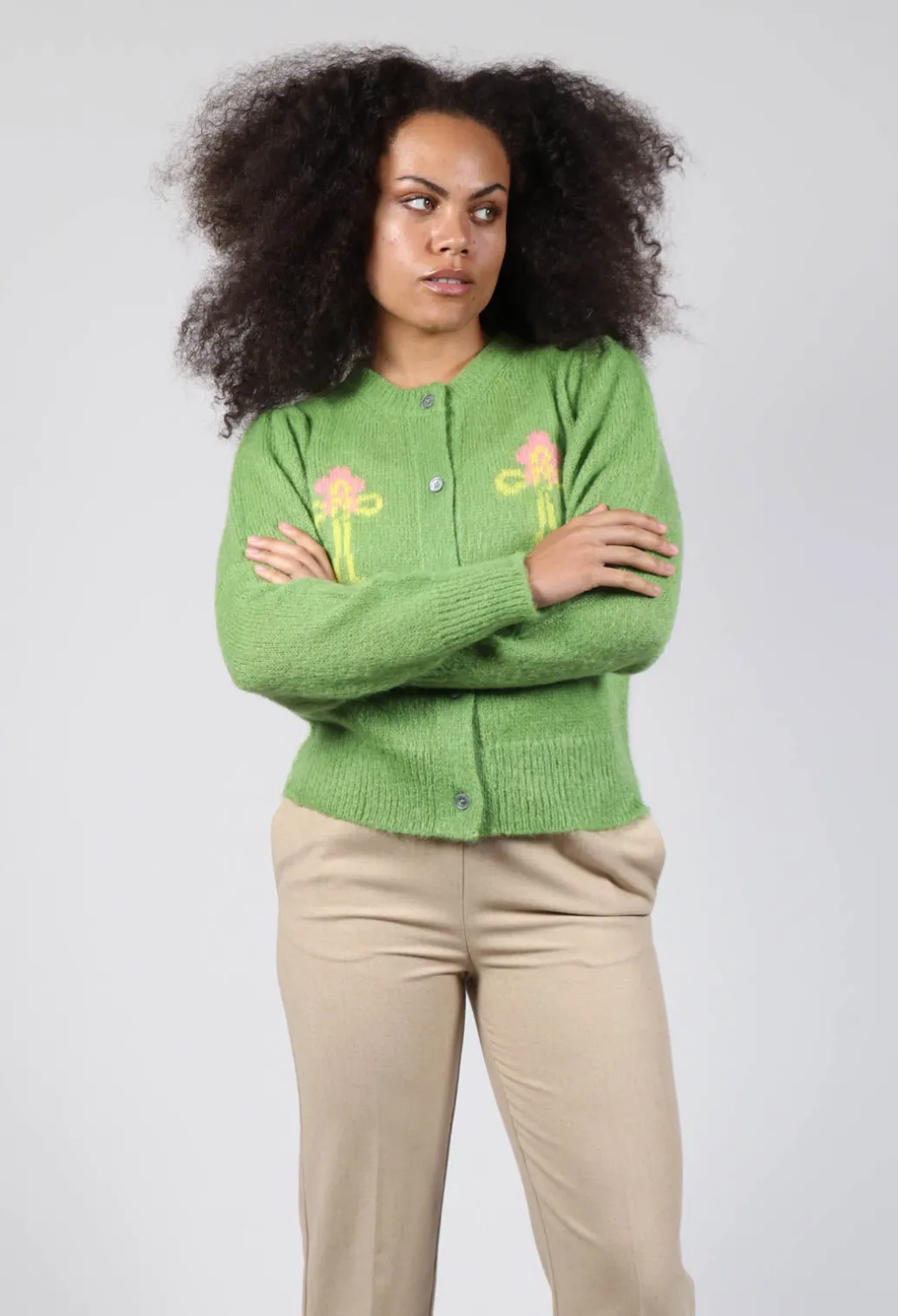 Fluffy Button Through Cardigan in Kiwi