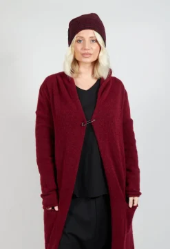 Fold Over Beanie in Merlot and Black Stripe