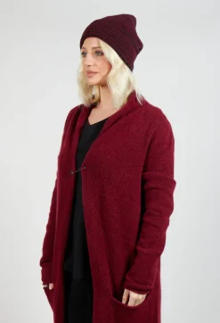 Fold Over Beanie in Merlot and Black Stripe