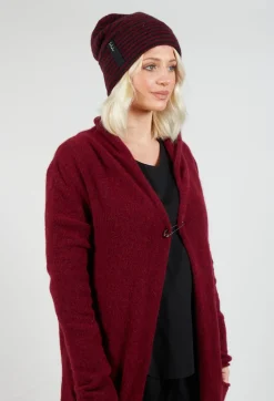 Fold Over Beanie in Merlot and Black Stripe