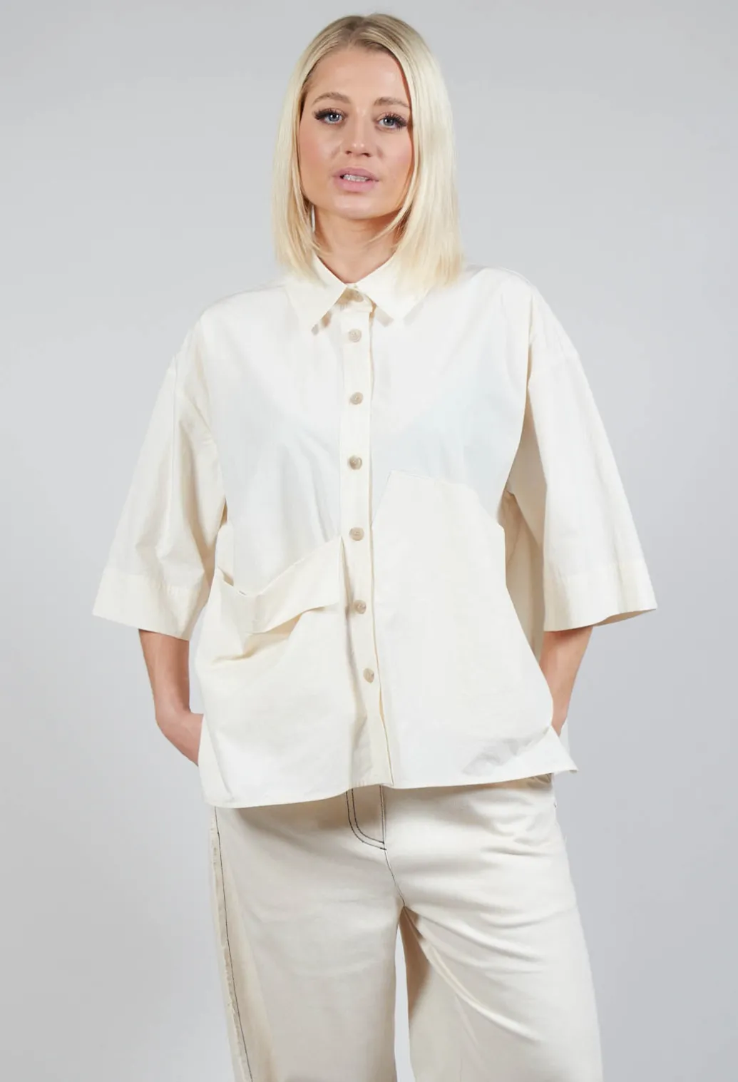 Folded Pocket Shirt in Off White
