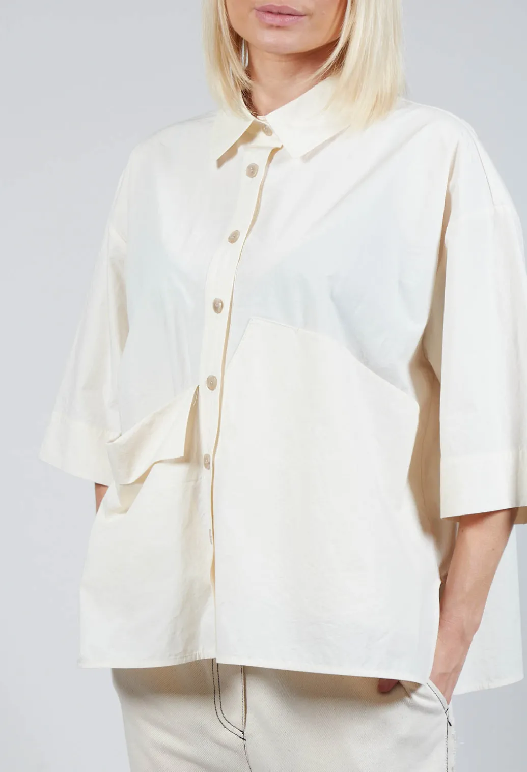 Folded Pocket Shirt in Off White