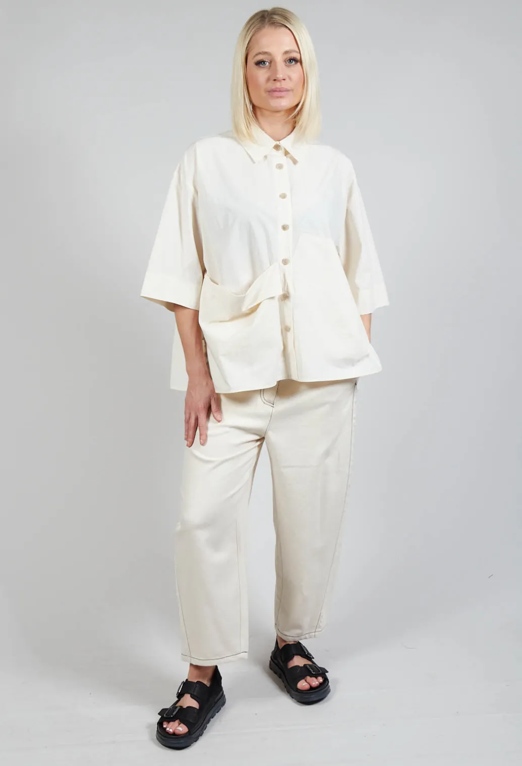 Folded Pocket Shirt in Off White
