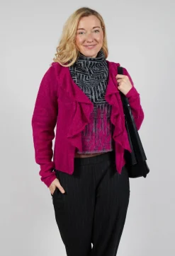 Frill Knit Cardigan in Magenta
