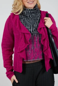 Frill Knit Cardigan in Magenta