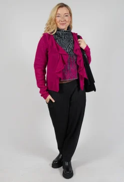 Frill Knit Cardigan in Magenta
