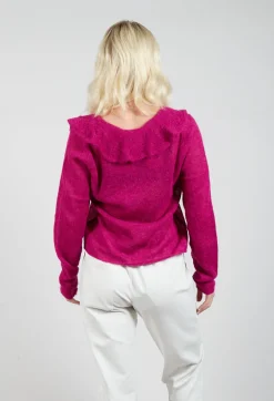 Frill Knit Cardigan in Magenta
