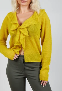 Frill Knit Cardigan in Yellow
