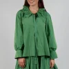 Frill Neck Blouse in Apple Green
