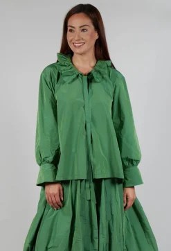 Frill Neck Blouse in Apple Green