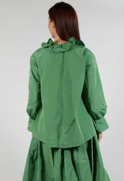 Frill Neck Blouse in Apple Green