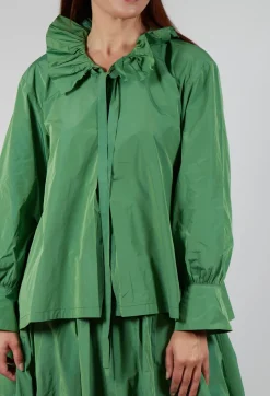 Frill Neck Blouse in Apple Green
