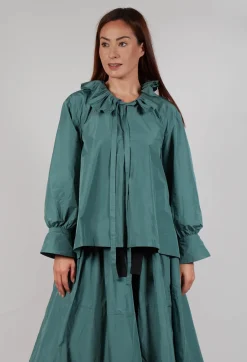 Frill Neck Blouse in Sage Green