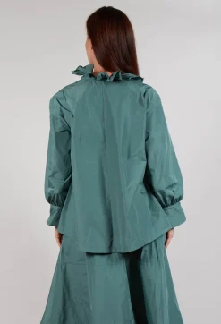Frill Neck Blouse in Sage Green