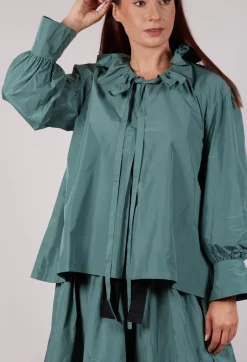 Frill Neck Blouse in Sage Green