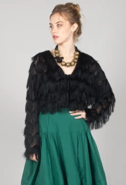 Fringe Cropped Jacket in Nero