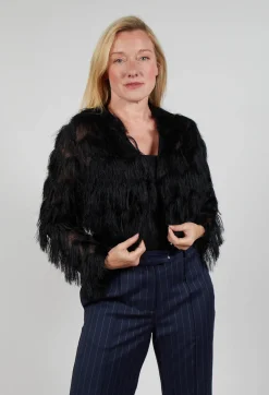 Fringe Cropped Jacket in Nero