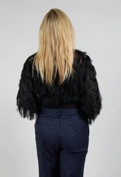 Fringe Cropped Jacket in Nero