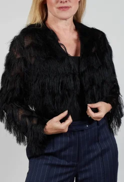 Fringe Cropped Jacket in Nero