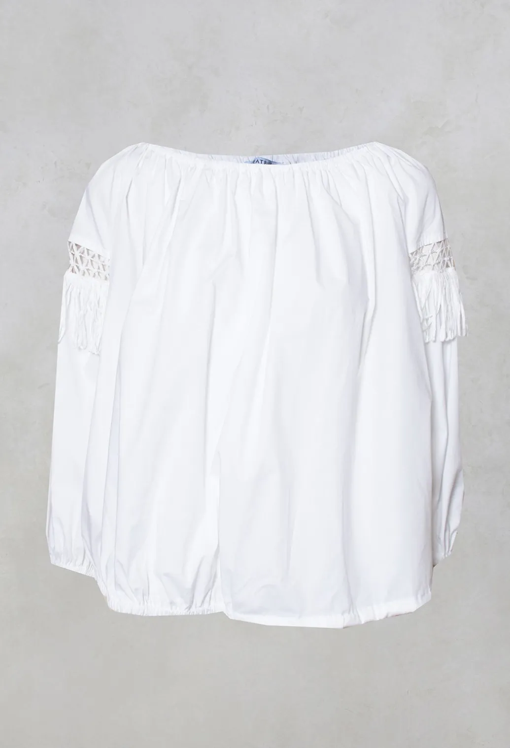 Fringe Open Work Detail Blouse in White