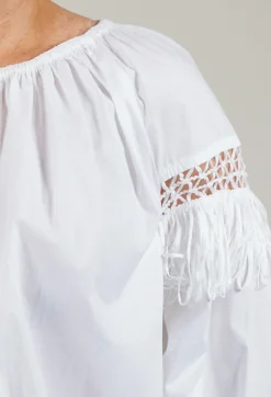 Fringe Open Work Detail Blouse in White