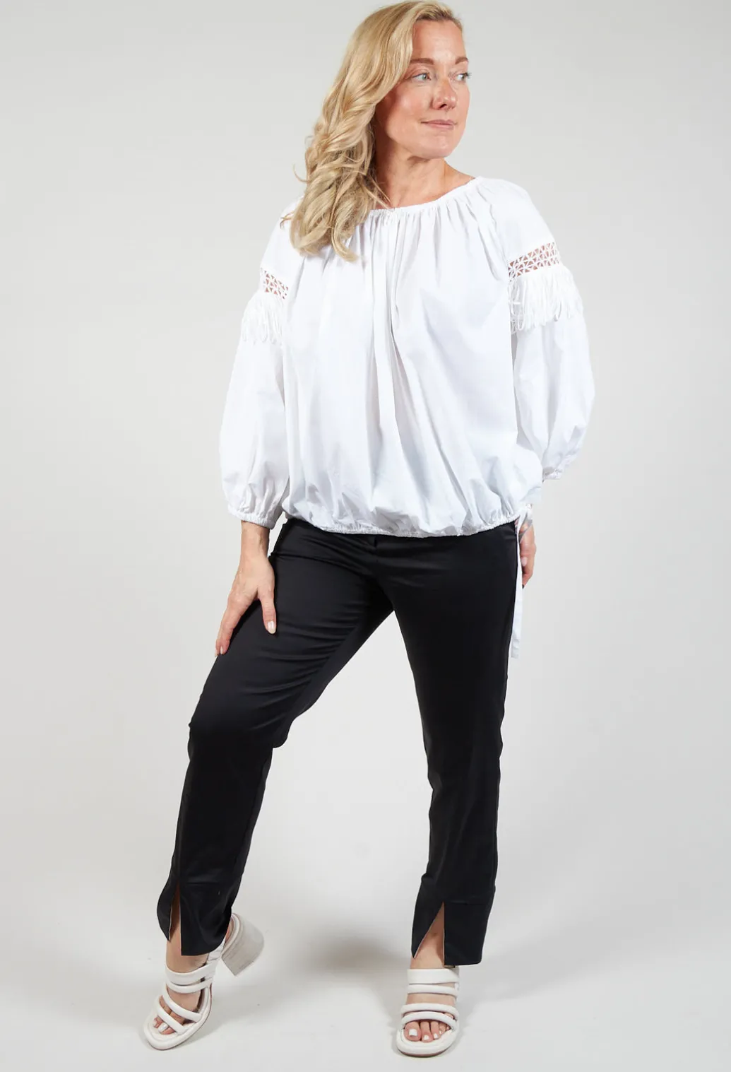 Fringe Open Work Detail Blouse in White