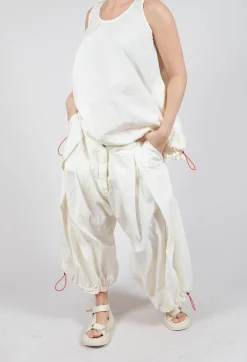 Front Pleat Balloon Trousers with Toggle Cuffs in Greige