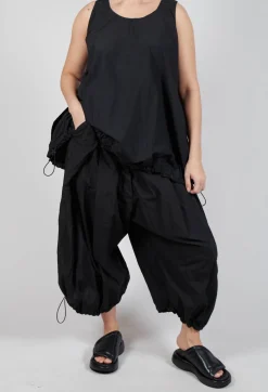 Front Pleat Balloon Trousers with Toggle Cuffs in Black