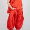 Front Pleat Balloon Trousers with Toggle Cuffs in Mandarine