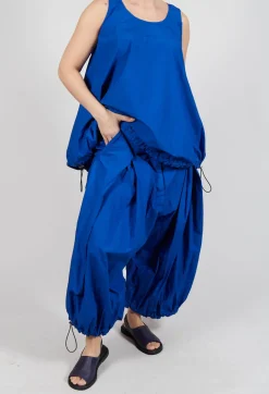 Front Pleat Balloon Trousers with Toggle Cuffs in Royal