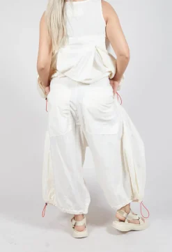 Front Pleat Balloon Trousers with Toggle Cuffs in Greige