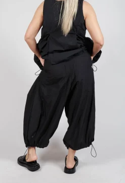 Front Pleat Balloon Trousers with Toggle Cuffs in Black