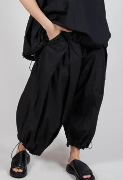Front Pleat Balloon Trousers with Toggle Cuffs in Black