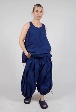 Front Pleat Balloon Trousers with Toggle Cuffs in Ocean