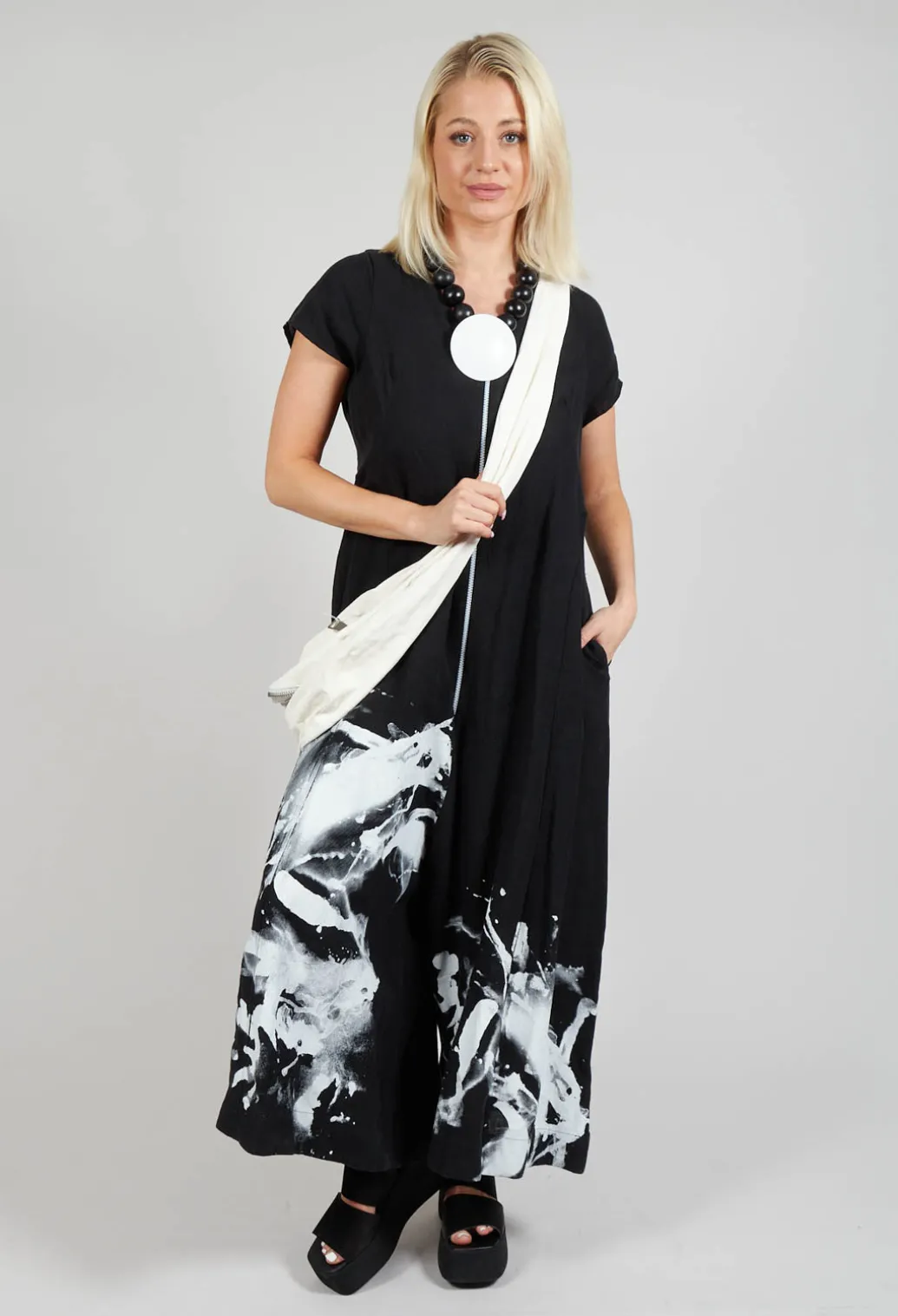 Front Zipper Jumpsuit in Black White