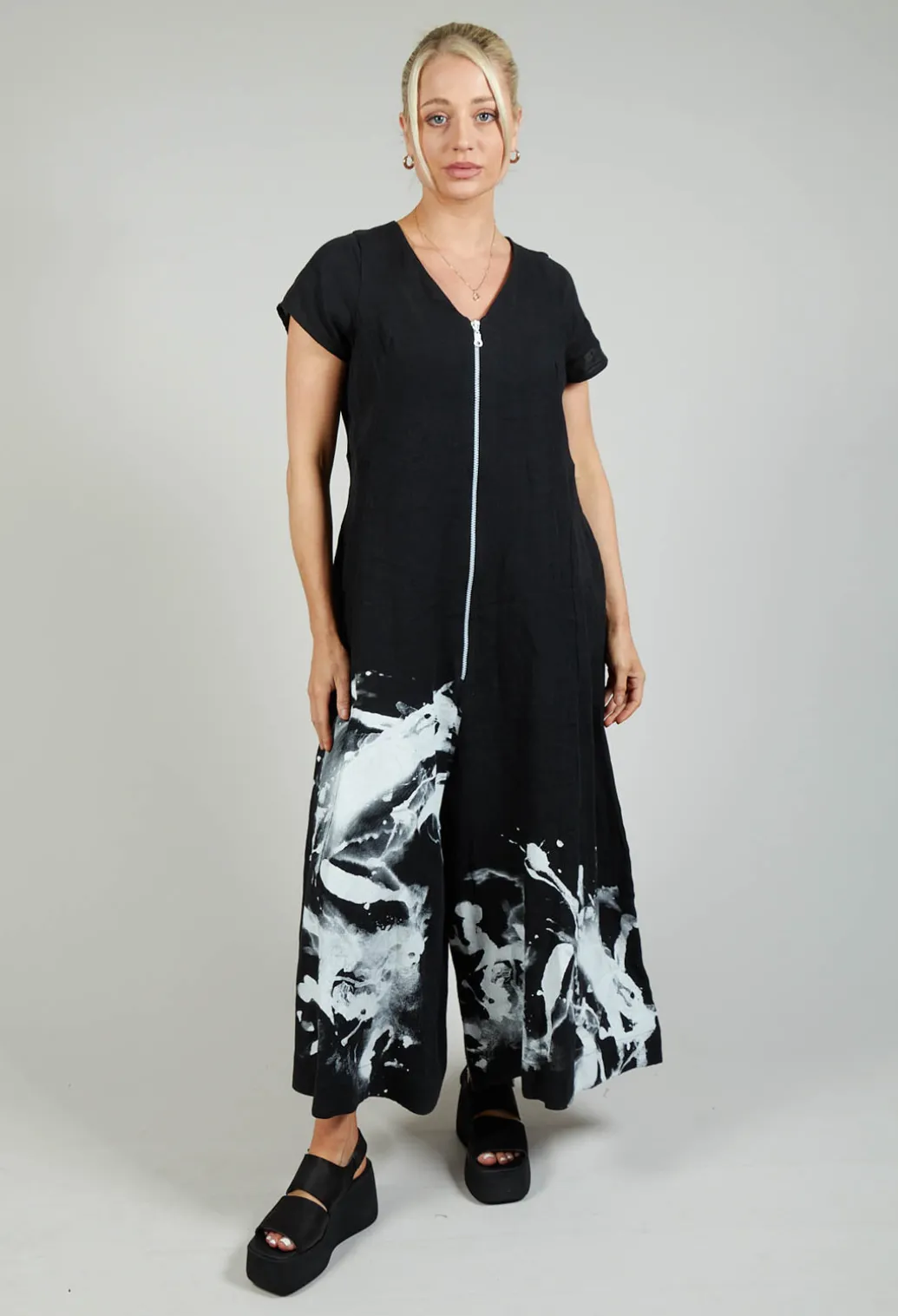 Front Zipper Jumpsuit in Black White