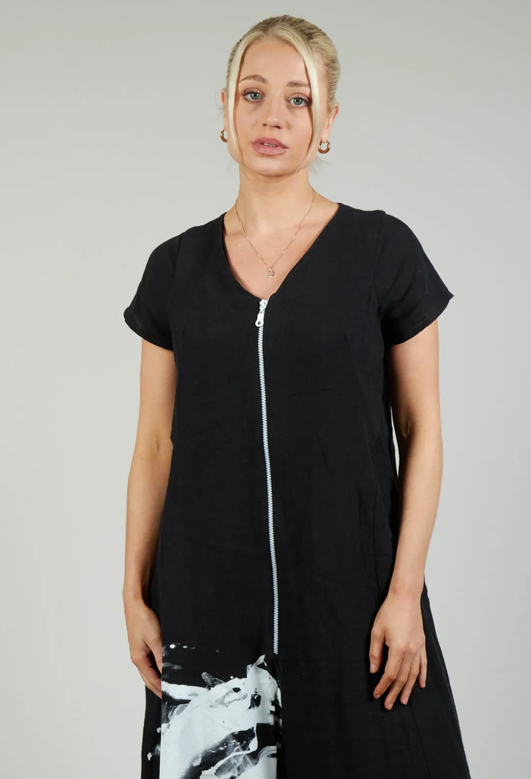 Front Zipper Jumpsuit in Black White