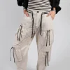 Fukkura Poplin Pants with Tie-Strings in Beige