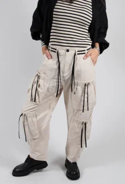 Fukkura Poplin Pants with Tie-Strings in Beige